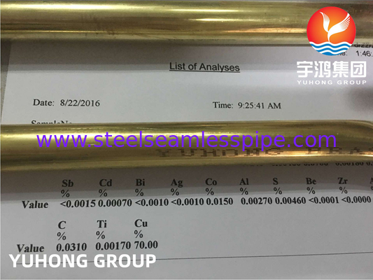 ASTM B111 / ASME SB111 C44300 koperen-nikkelbuis naadloos voor toepassing in condensatorkoelsystemen