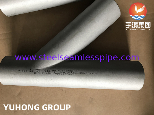 ASTM A815 UNS S31803 Duplex stalen buisverbinding 45 graden Y zijdelingse tee