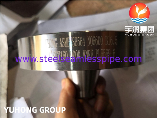 Inconel 600 (legering 600, UNS N06600) Nikkellegeringsflens, ASTM B564 / ASME SA564, Weld-neck raised face (WNRF)