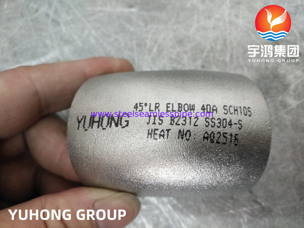 SS Pipe Fitting JIS B2312 SUS304 1.4301 45 graden LR Elbow Oil And Gas