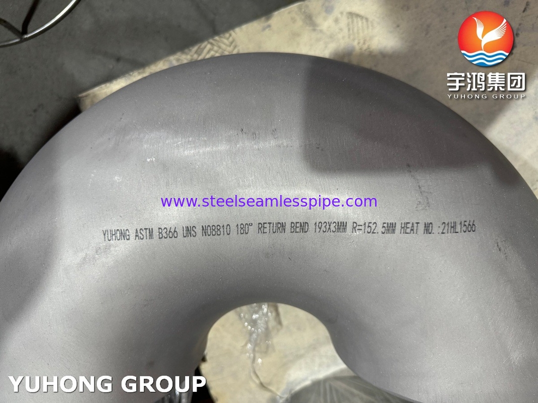 ASTM B366 UNS N08810 legering 800H Buttweld Fittings 180 graden terugbuiging