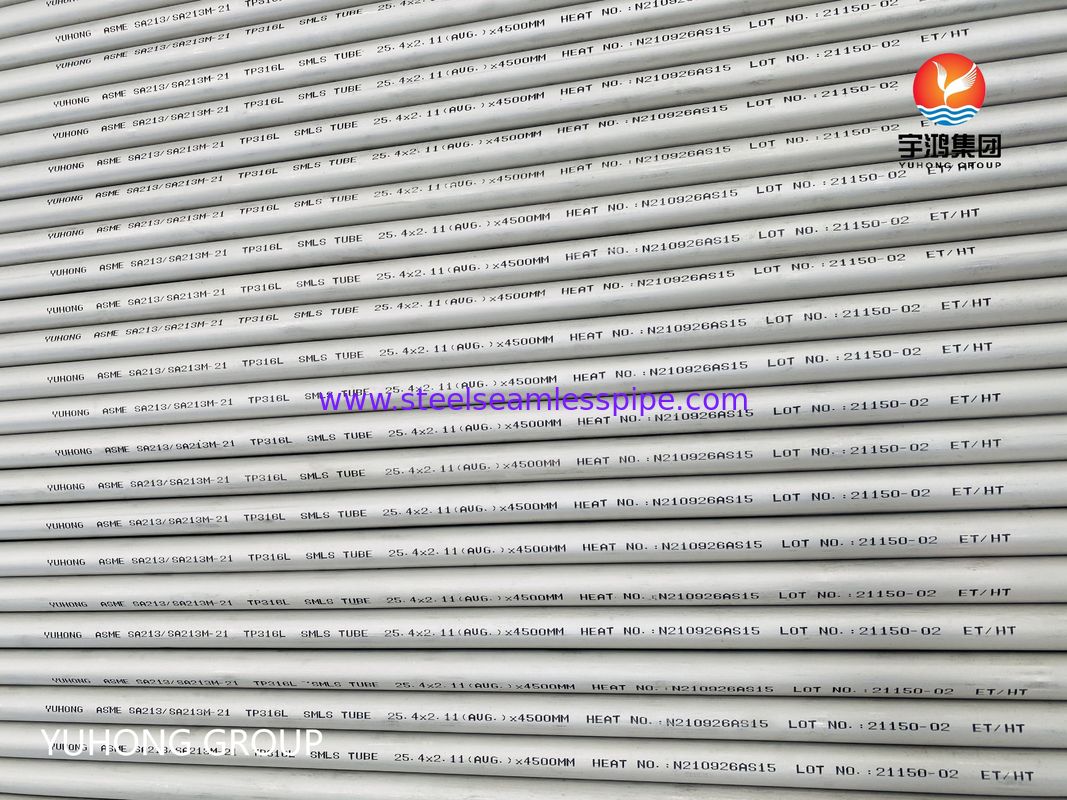 ASTM A213 TP316L Koudgewalste Roestvrijstalen Naadloze Pijp voor Hoge Temperatuur Warmtewisselaar met Chloridecorrosiebestendigheid