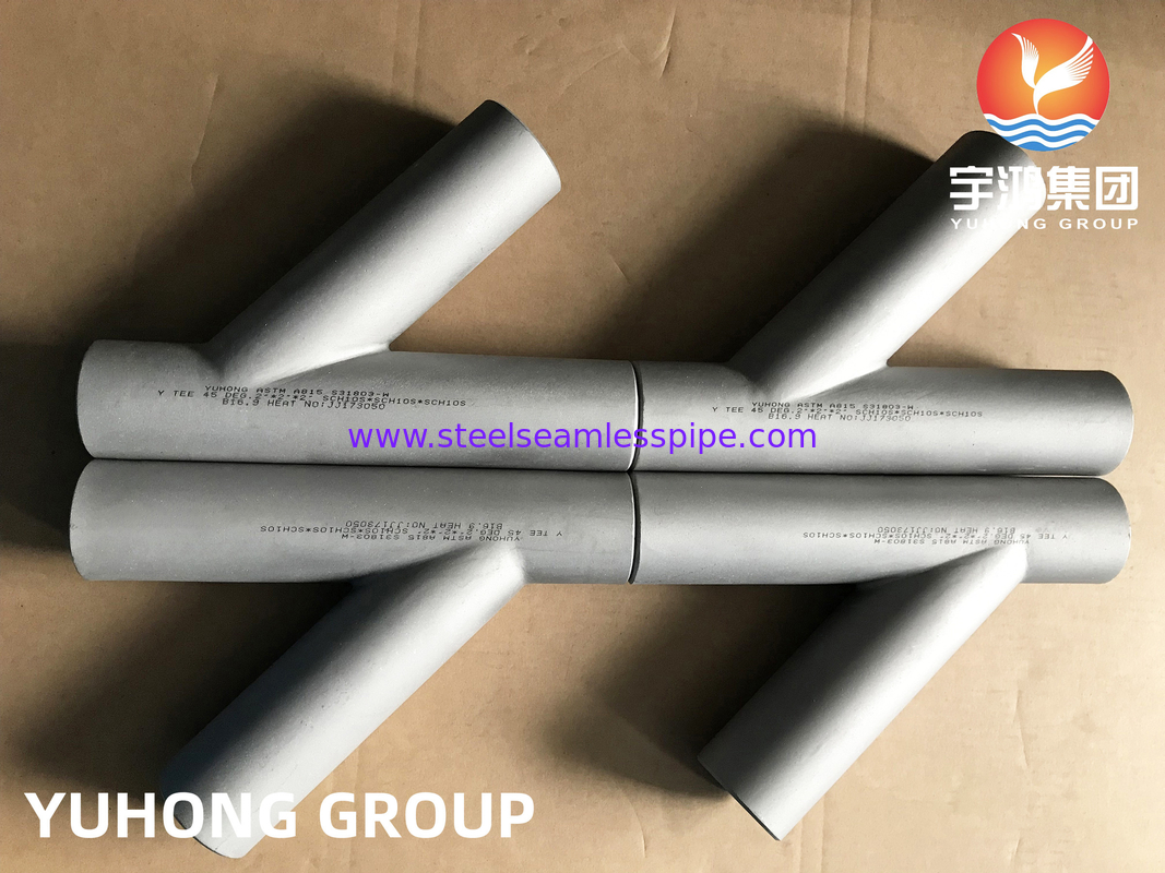 Duplex staal ASTM A815 S31803, Y-vorm Tee, Butt Weld Pipe Fitting B16.9