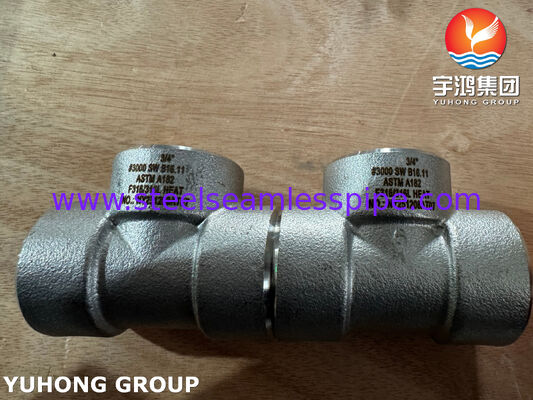 ASTM A182 F316L Roestvrij Staal Socket Weld Fitting B16.11 Gesmede Fittingen SW Gelijk T-stuk